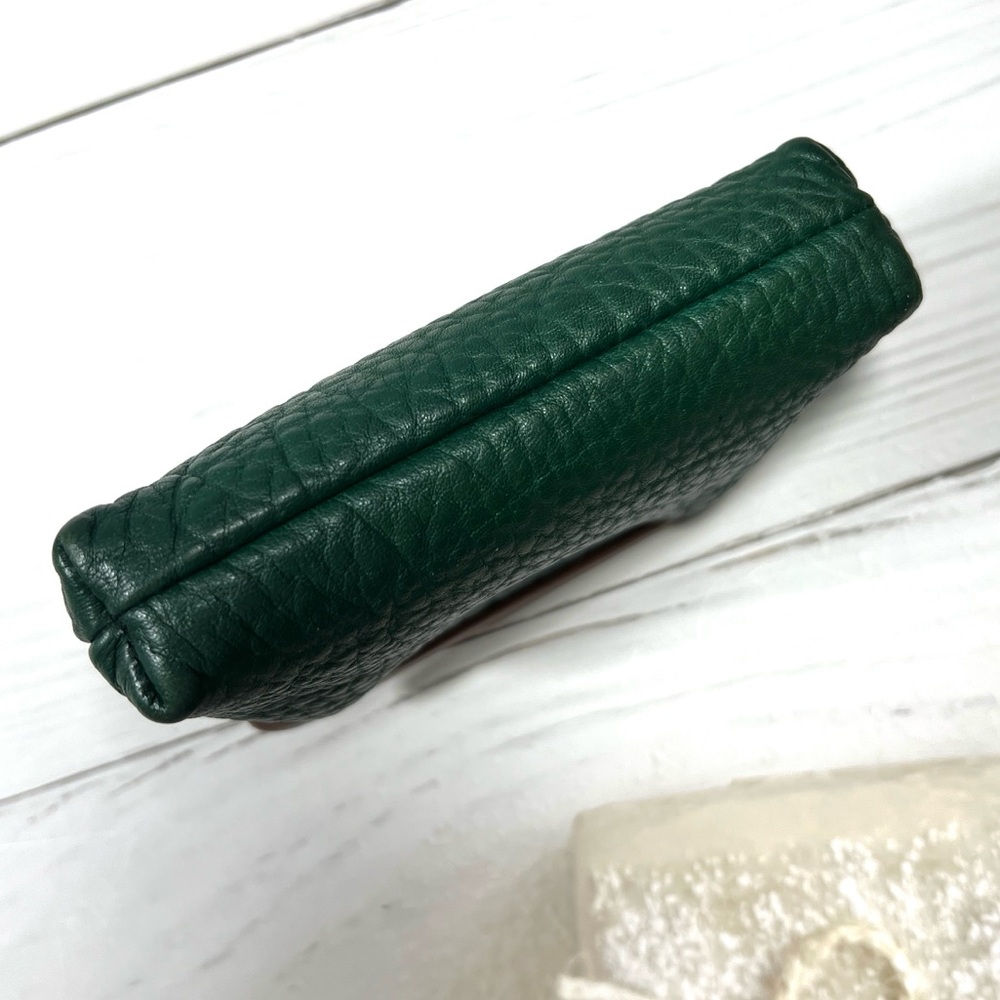 🦆 DOONEY & BOURKE LEATHER KISSLOCK COIN POUCH IN FOREST GREEN WITH TAN TRIM - Picture 6 of 10